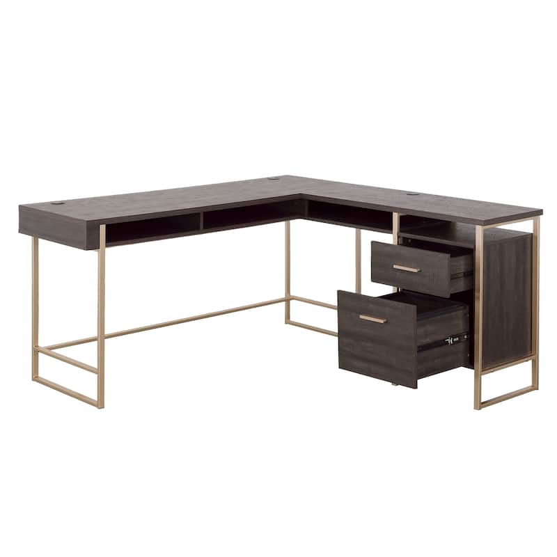 Wood L-Shaped Desk with Large Desktop, Black