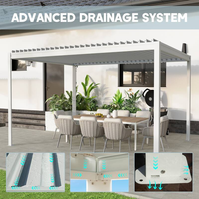 10X13FT Outdoor Aluminum Frame Louvered Pergola Gazebo with Adjustable Roof