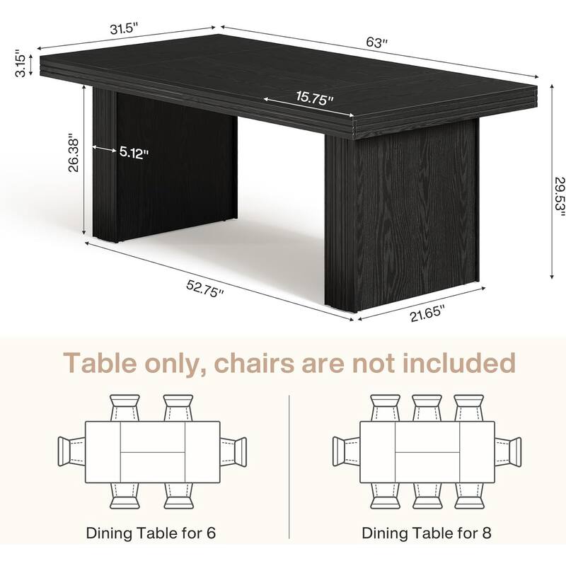 63" Farmhouse Dining Table for 6, Modern Kitchen Table with Double Pedestals - 63" W x 31.5" D x 29.5" H
