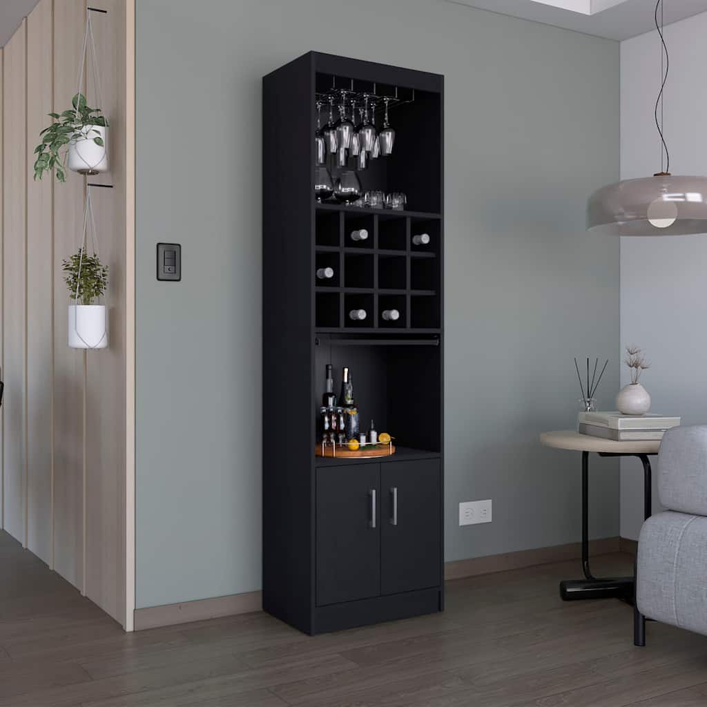 Kevil 71-Inch Tall Bar Cabinet 5-Tier Modern Bar Cabinet with Glass Holder Stemware Rack, Wine Cabinet, Liquor Cabinet