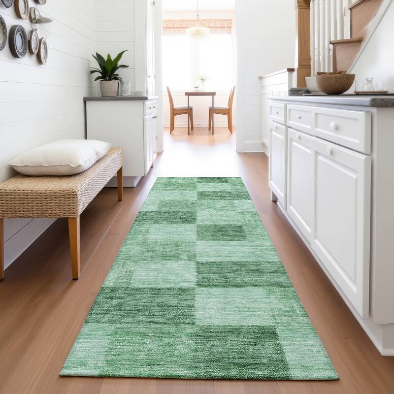 Premium Washable Super Soft Modern Checker Mayfield Rug - Green - 2'3" x 7'6"
