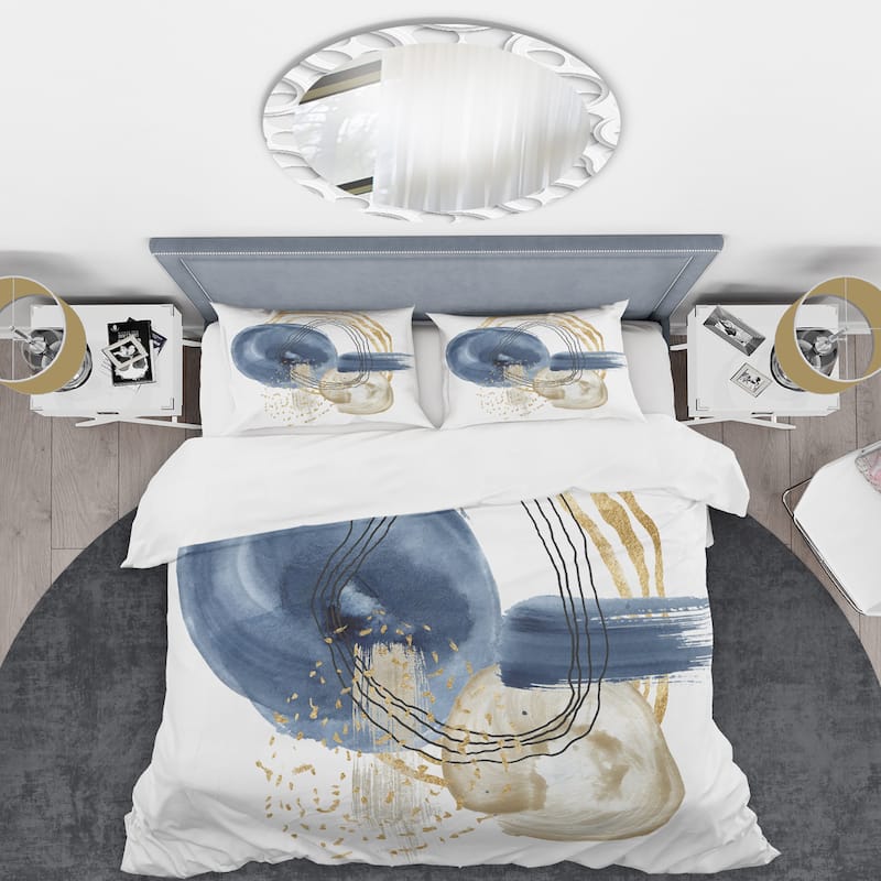 Designart 'Abstract Dark Blue Gold & Black Underwater Life' Modern Duvet Cover Set