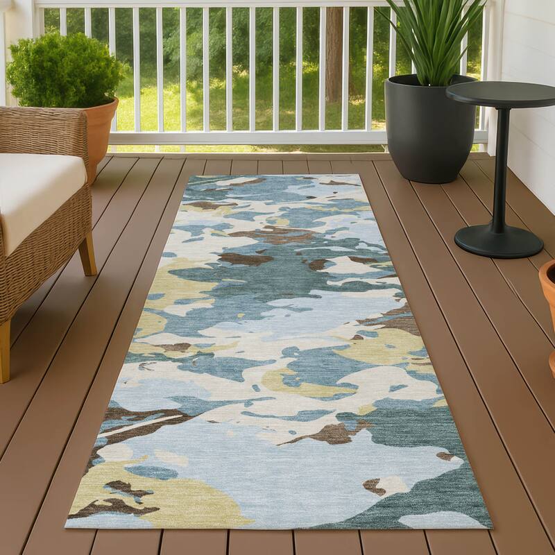 Machine Washable Indoor/ Outdoor Abstract Mexi Chantille Rug - Teal - 2'3" x 7'6"