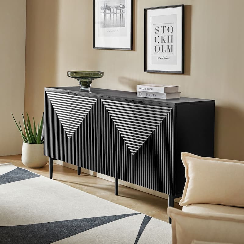 Burkart Modern 63"Wide 4-Door Sideboard with Wine Rack and Metal Leg by HULALA HOME