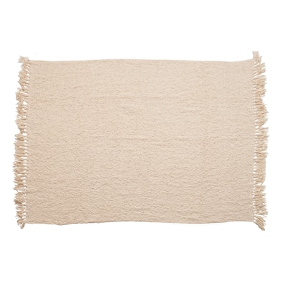 Cotton Blend Bouclé Throw with Fringe, Cream Color