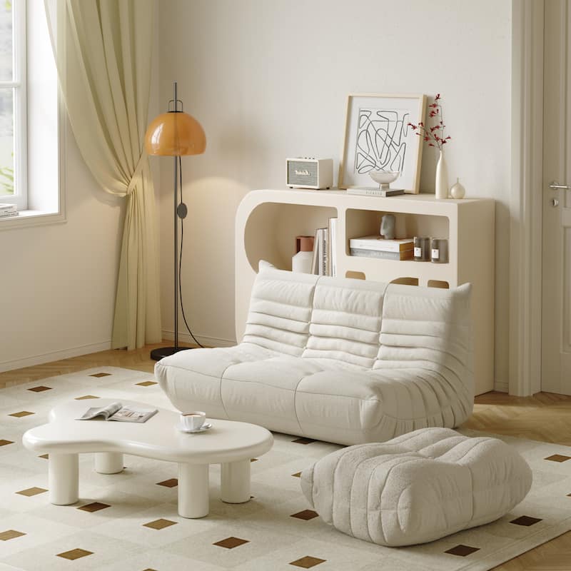 Comfy Lazy Floor Sofa Couch with Ottoman - Beige