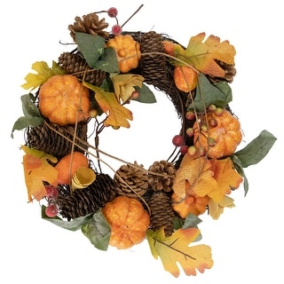 Pumpkin and Pinecone Fall Harvest Wreath - 13.5" - Unlit