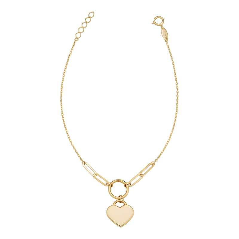 Fremada 10k Yellow Gold Heart Dangle Adjustable Bracelet (7.75 inches)