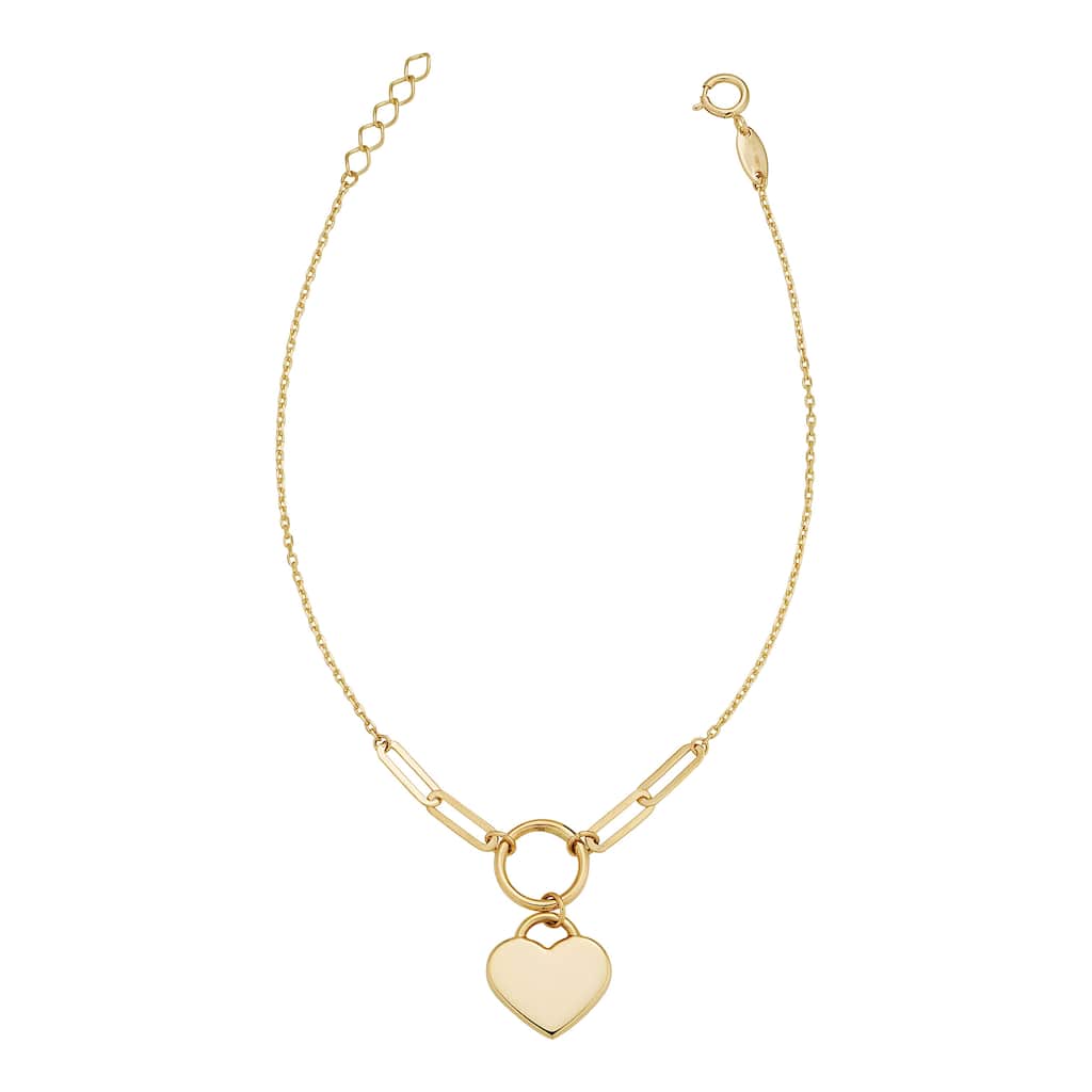Fremada 10k Yellow Gold Heart Dangle Adjustable Bracelet (7.75 inches)