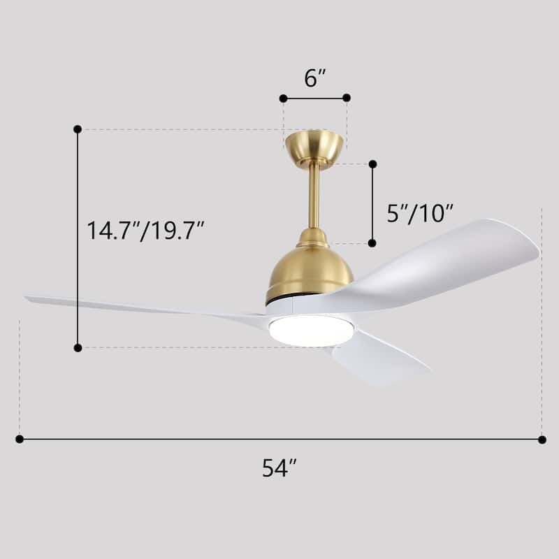 Sofucor 54Inch Modern Ceiling Fan with 3 ABS Blades,6 Speeds, Remote Control,3 Color Dimmable LED Light,Intelligent Control