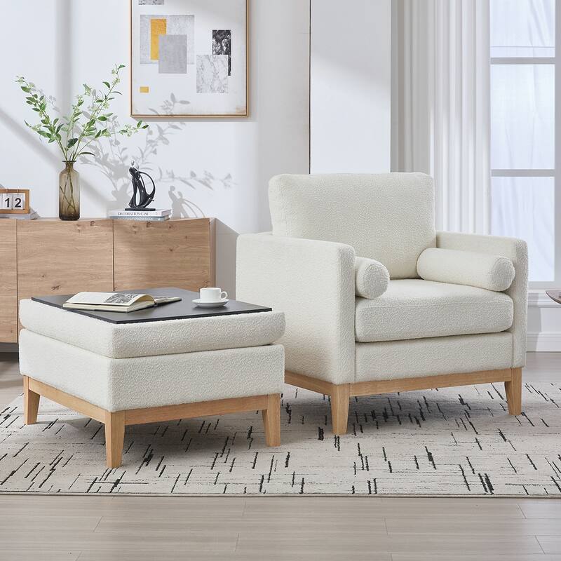 Boucle Arm Chair With Ottoman