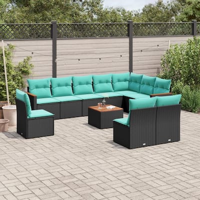 vidaXL 11 Piece Patio Sofa Set with Cushions Black Poly Rattan