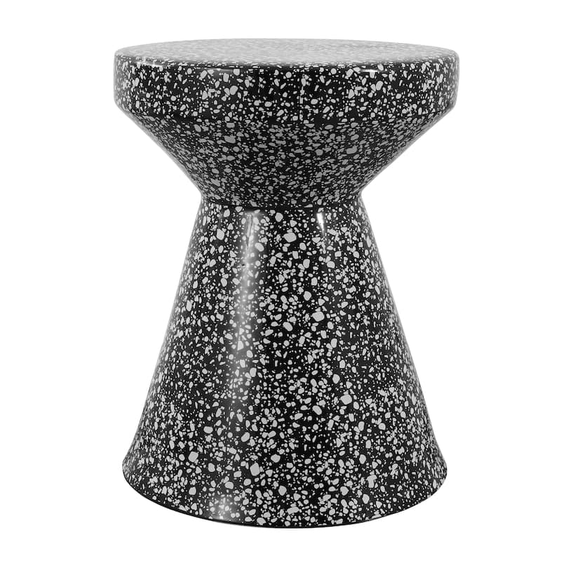 Indi 17.75" Modern Bohemian Terrazzo Indoor/Outdoor Drum Accent Table, by JONATHAN Y - Black/White