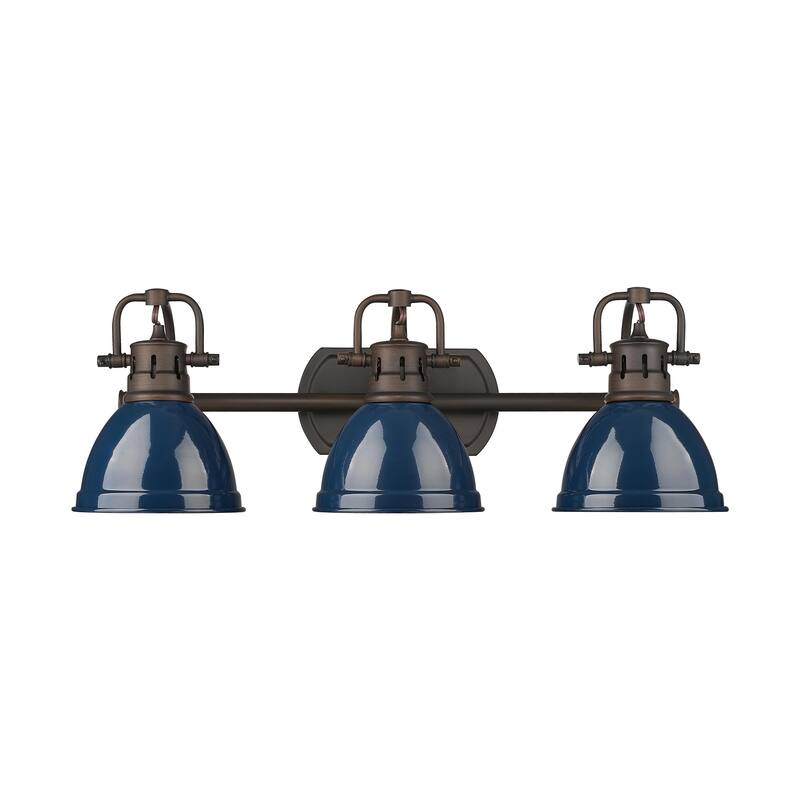 Yep by Golden Lighting Duncan 3-light Vanity in Rubbed Bronze and Navy Blue shade