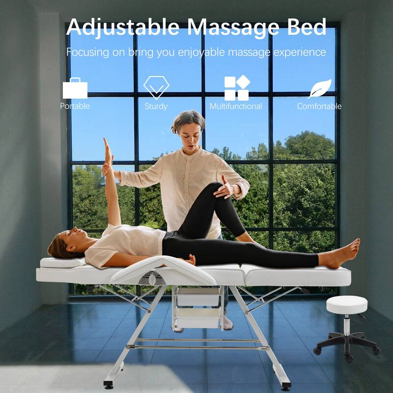 Massage Salon Tattoo Chair,2 Trays Esthetician Bed,Hydraulic Stool,3-Section Facial Table,Adjustable Barber Spa Beauty Equipment