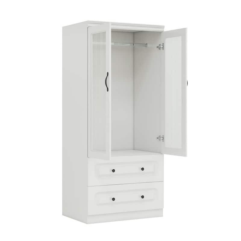 HomeRoots 71" White Wood Two Door Two Drawer Combo Dresser