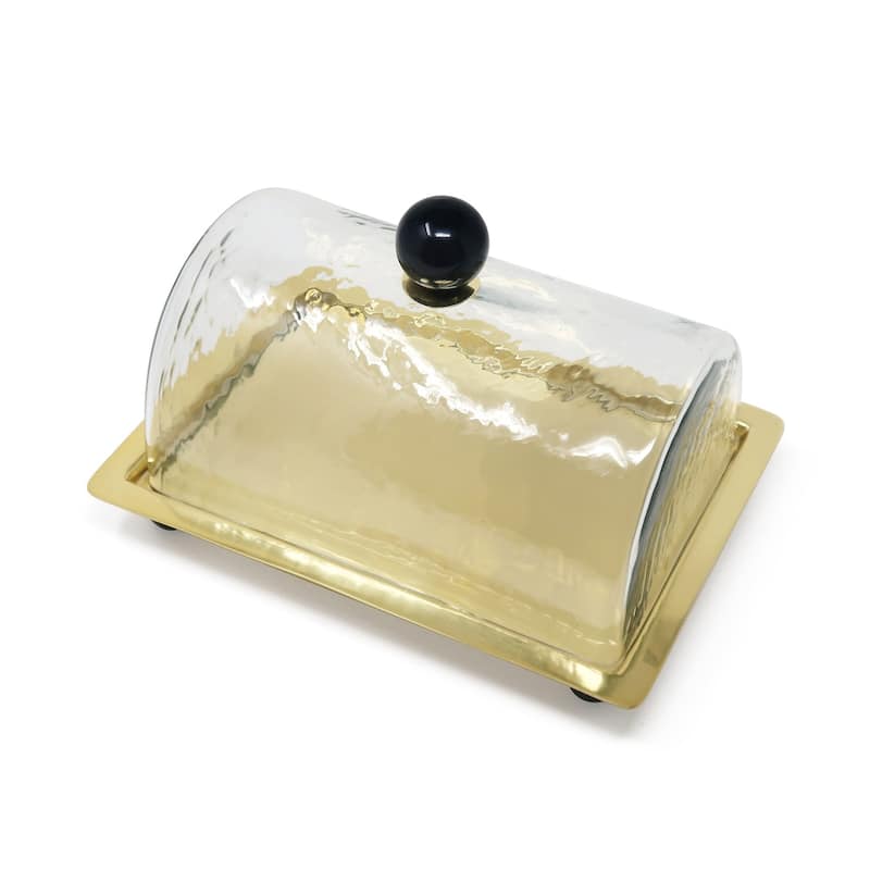 Rectangle cake Dome Gold with Clear Ball Knob - 10.2"L