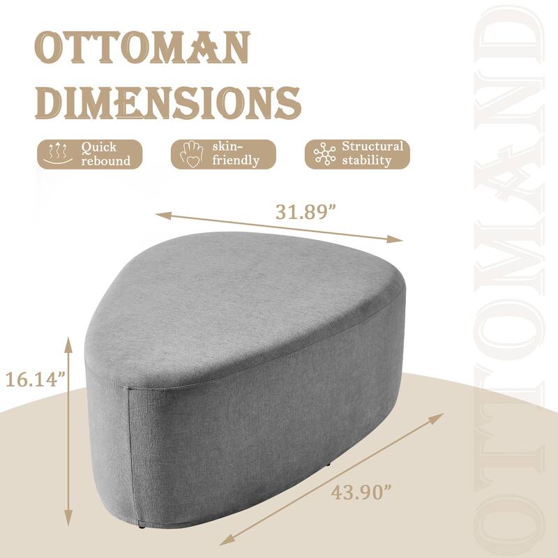43" Rounded Triangle Upholstered Ottoman, Oversize Fabric Ottoman Footstool