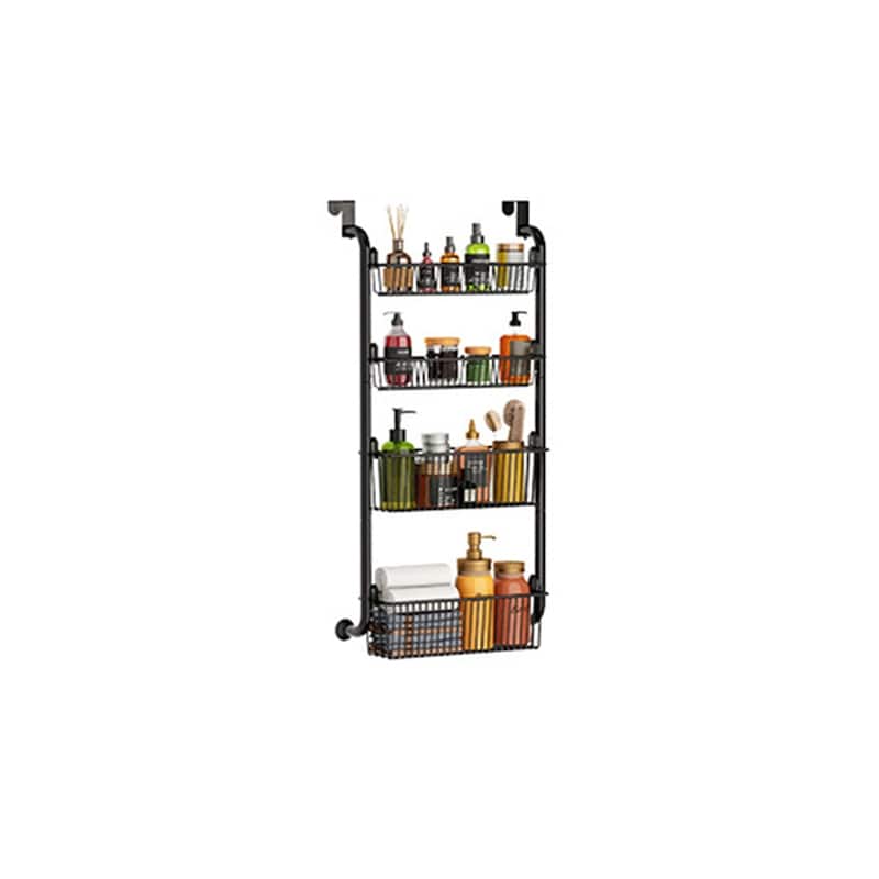 Over The Door Organizer, Metal Behind Door Hanging Storage Organizer Shelf With Adjustable Basket, Over Door Organizer - 4 layers black