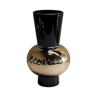 Sagebrook Home Glass, Totem Vase, Black/Gold, Cylinder, 2-tone