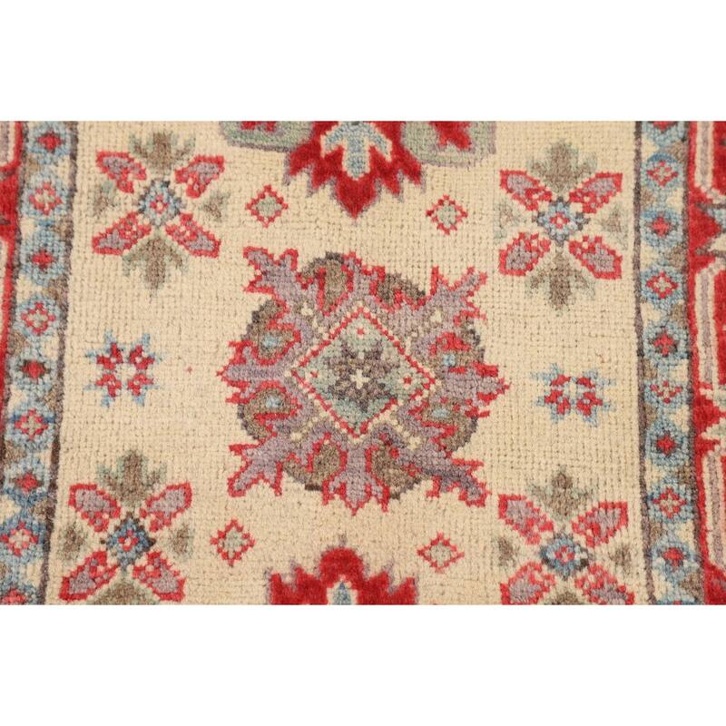 Geometric Kazak Oriental Runner Rug Handmade Beige Wool Carpet - 2'0" x 5'9"
