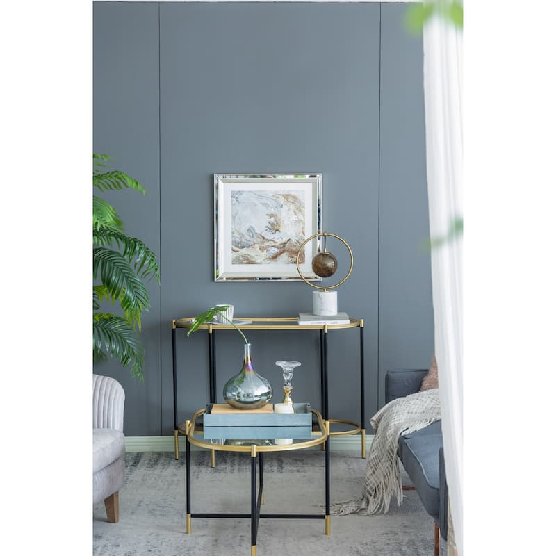 23.6x23.6" Perryman Crystal Mirror Framed Wall Art on Mellow Golden Tint Background