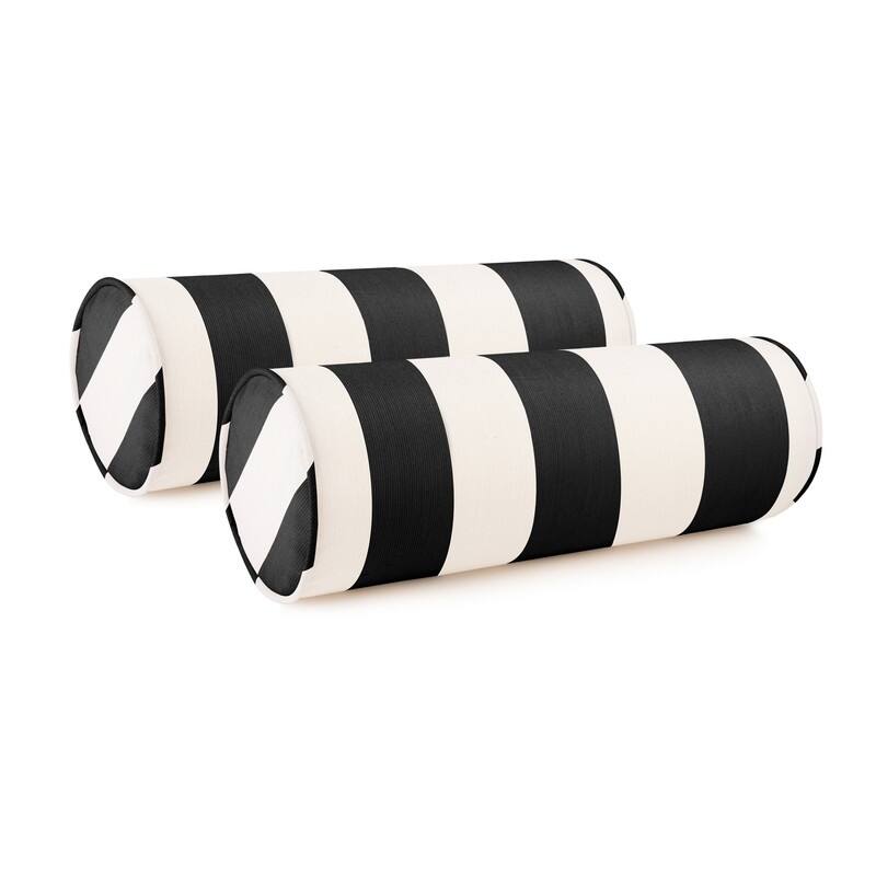Austin Horn Classics Sunbrella Maxim Heather & Cabana Stripe Zippered & Filled Neck Roll Bolster, Single