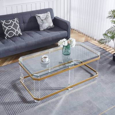 Stainless Steel Coffee Table With acrylic Frame and Clear Glass Top