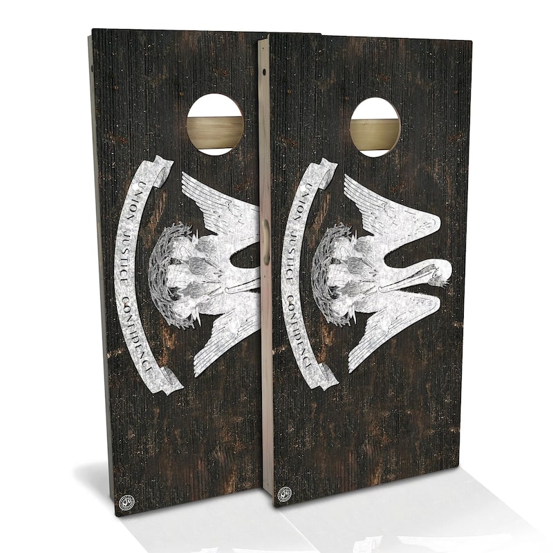 Louisiana Flag Rustic Outdoor Cornhole Board Set - Backyard 2x4 - NO Accessories