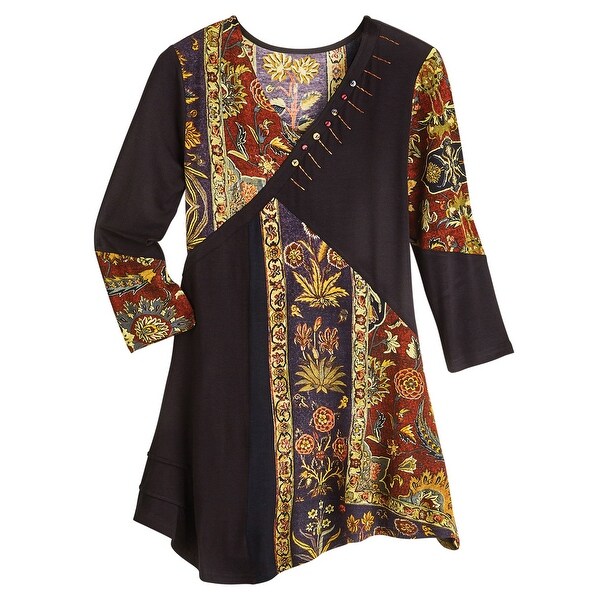 Patchwork Button Back Long Sleeve Tunic T Shirt