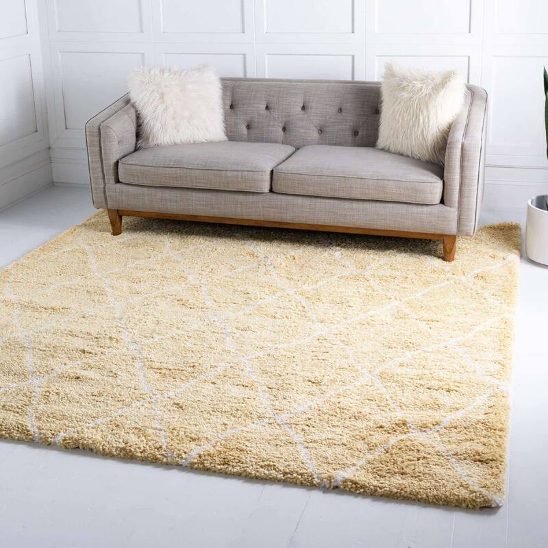 Shag Shoploni Collection Area Rug - 8' Square - Yellow