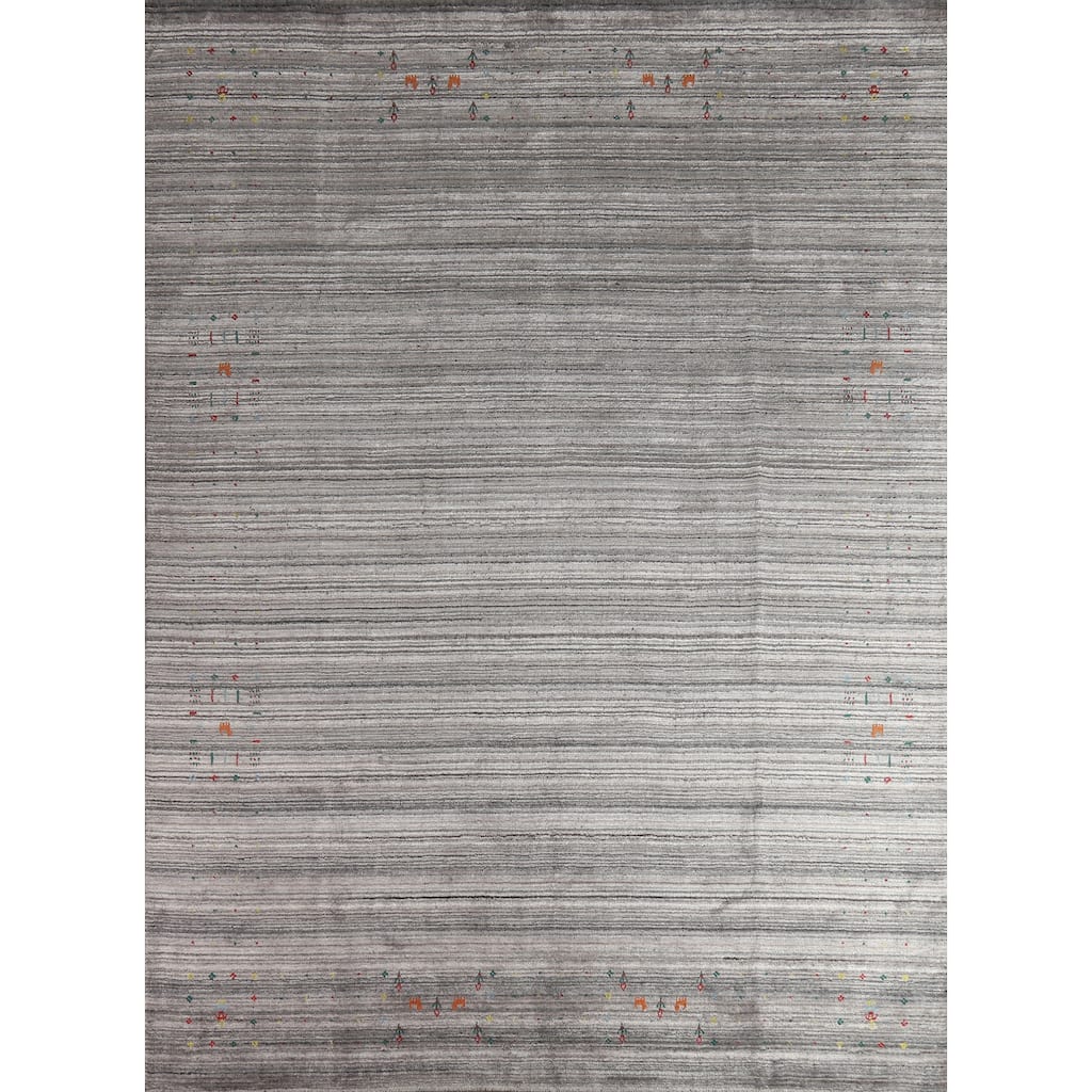 Hand Knotted Oriental 100% Wool Carpet Tribal Tribal Greys & Charcoal Gabbeh Area Rug - 9' 11'' X 7' 11''