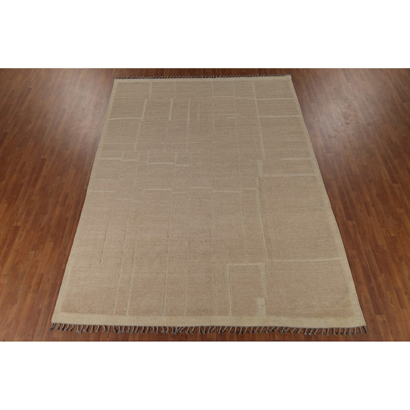 Hand Knotted Oriental 100% Wool Carpet Modern All-Over Beige & Ivories Moroccan Area Rug - 12' 2'' X 9' 0''