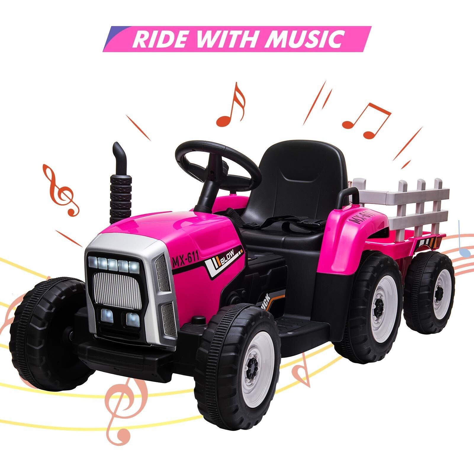 12V Kids Battery Powered Electric Tractor with Trailer Bed Bath
