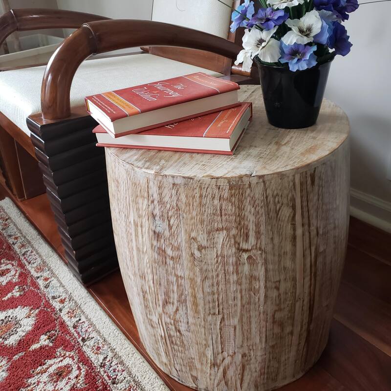 Reclaimed Wood round Drum Barrel shaped 18 inch Side table, Accent Table, End Table or Plant Stand.