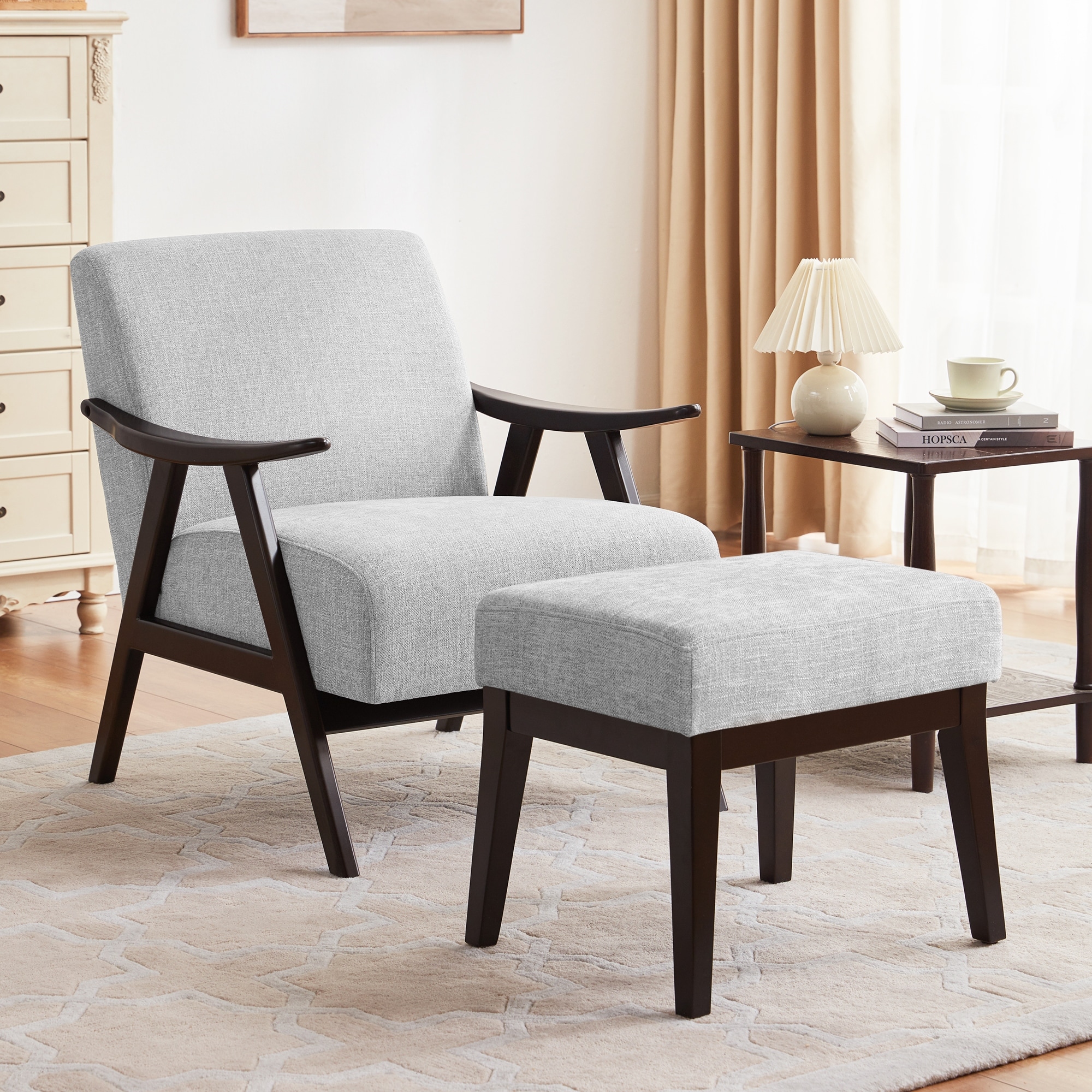 HUIMO Mid Century Modern Armchair and Ottoman Set Upholstered