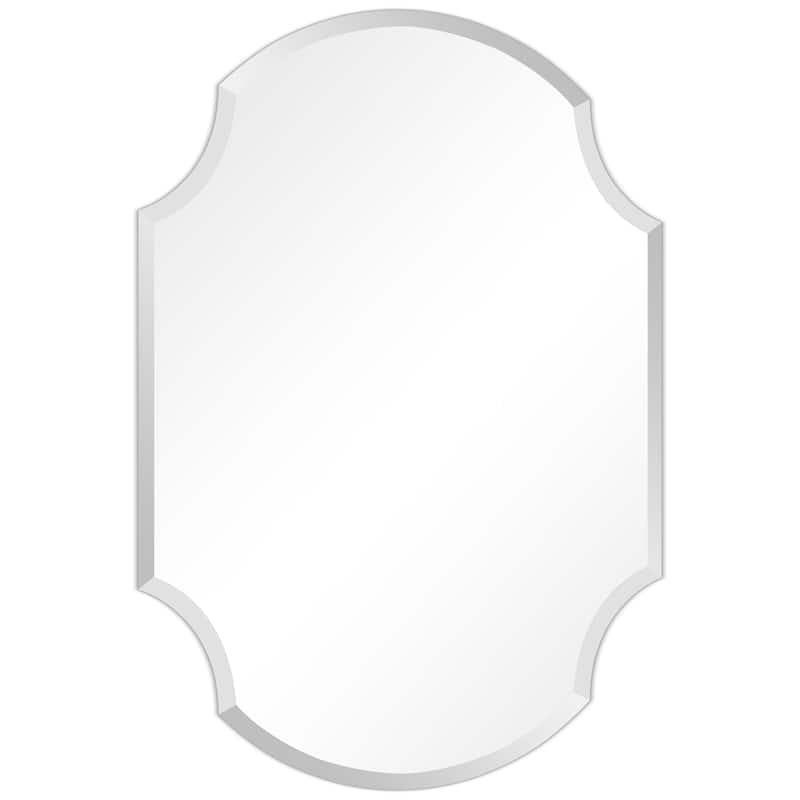 Frameless Beveled Octagonal Scallop Black Matte Finished Wall Mirror, 1" Beveled Rectangular Scalloped Mirror - 28" x 38" x 0.6"