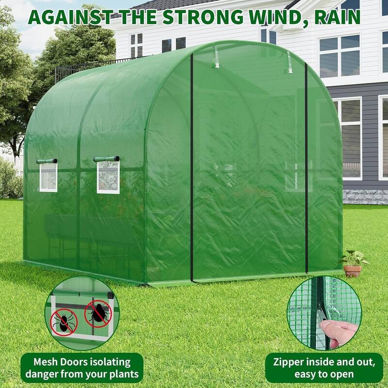 Heavy Duty Walk-in Tunnel Greenhouse Outdoor with Reinforced Frame, Green
