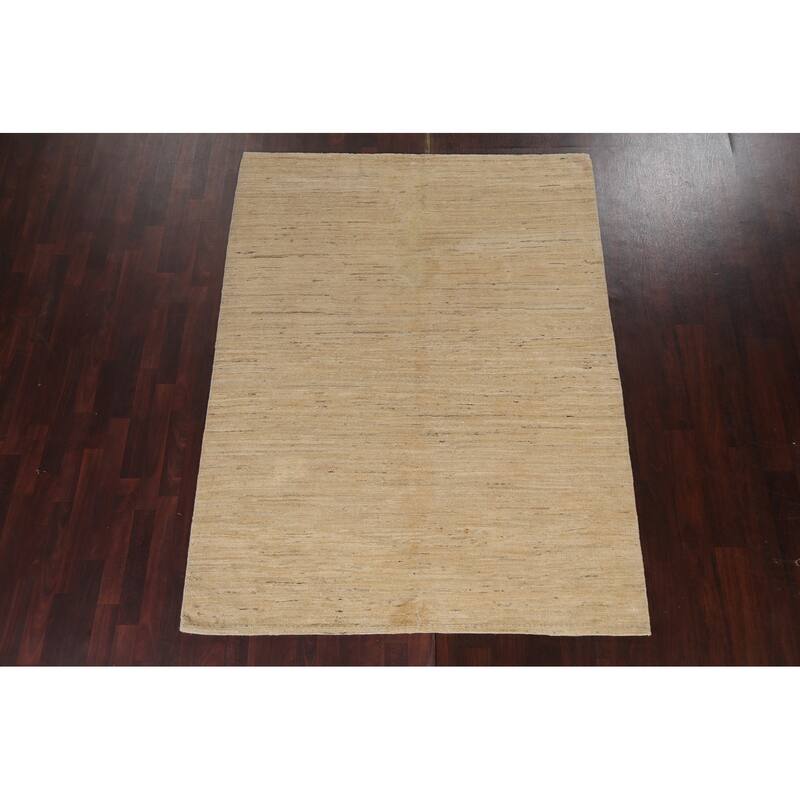 Contemporary Neutral Gabbeh Kashkoli Area Rug Hand-knotted Wool Carpet - 5'9" x 7'7"