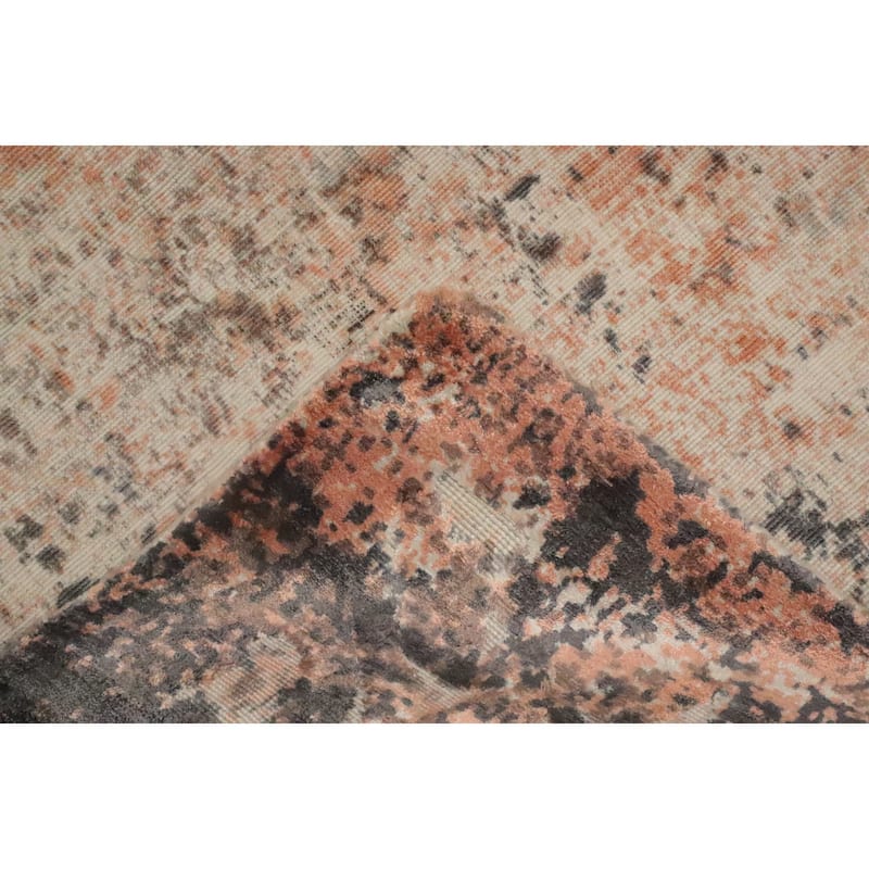 Hand Knotted Oriental Viscose Silk Carpet Modern Abstract Oranges & Rust Abstract Area Rug - 8' 0'' X 5' 8''