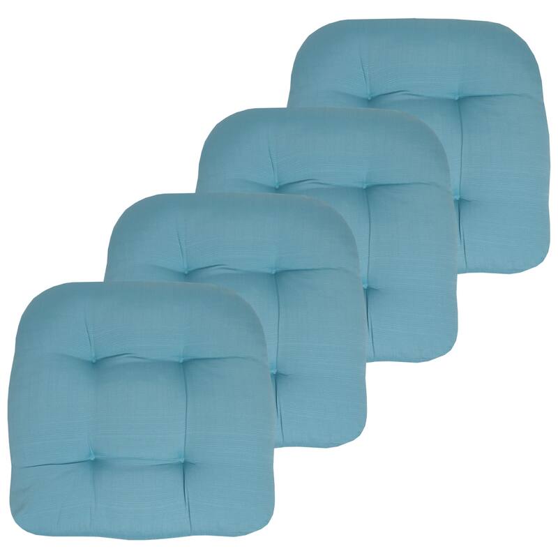 Sweet Home Collection Patio Cushions Outdoor Chair Pads Thick Fiber Fill Tufted 19" x 19" - Set of 4 - Teal