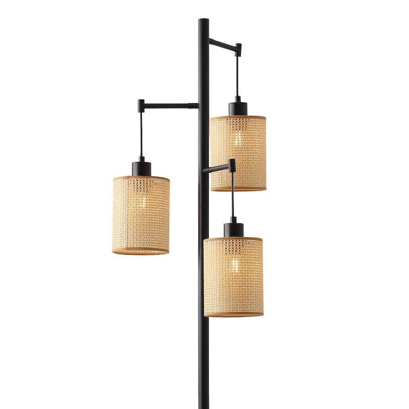 Floor Lamp Traditional Black 69" 3-Light Rattan Shades
