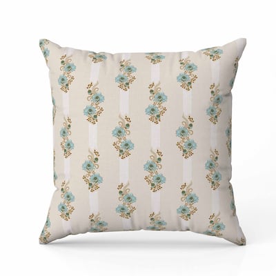 Floral Luminosity Indoor/Outdoor Reversible Throw Pillow Beige and Turquoise