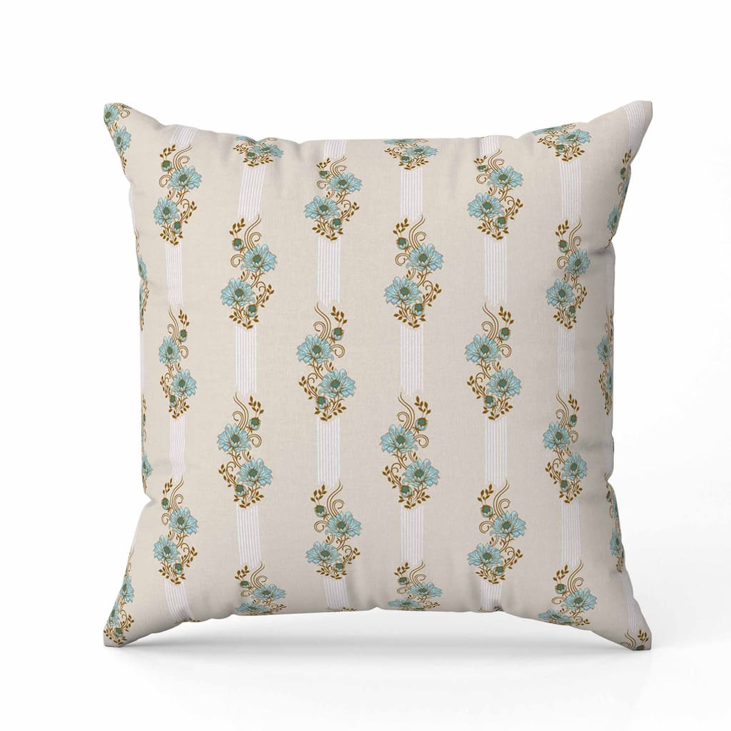 Floral Luminosity Indoor/Outdoor Reversible Throw Pillow Beige and Turquoise