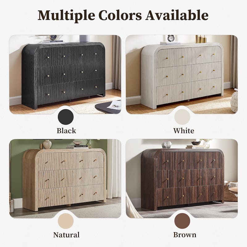 Modern Fluted 6 Drawers Dresser, Wood Chest of Drawers for Bedroom