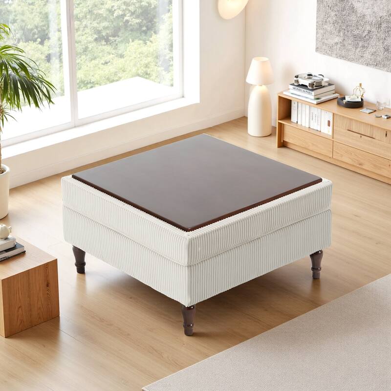 Corduroy Flip Top Dual-Use Storage Ottoman Coffee Table