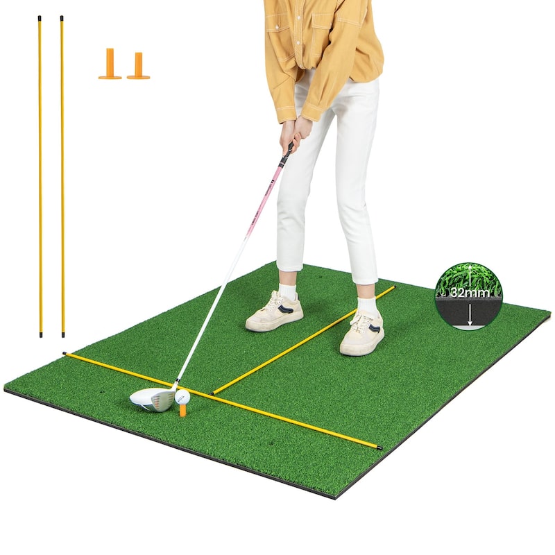 Costway 5 x 4 FT Golf Hitting Mat Artificial Indoor Outdoor Turf Golf - See Details - Green - See Details - Teens