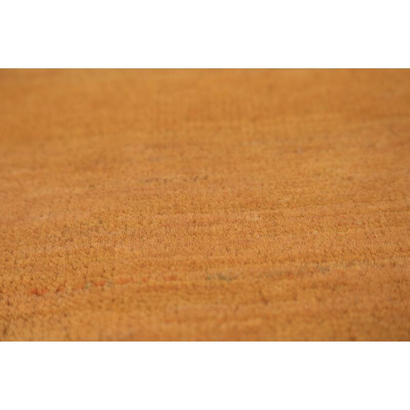 Modern Gabbeh Oriental Rug Handmade Solid Yellow Wool Carpet - 5'0" x 6'6"