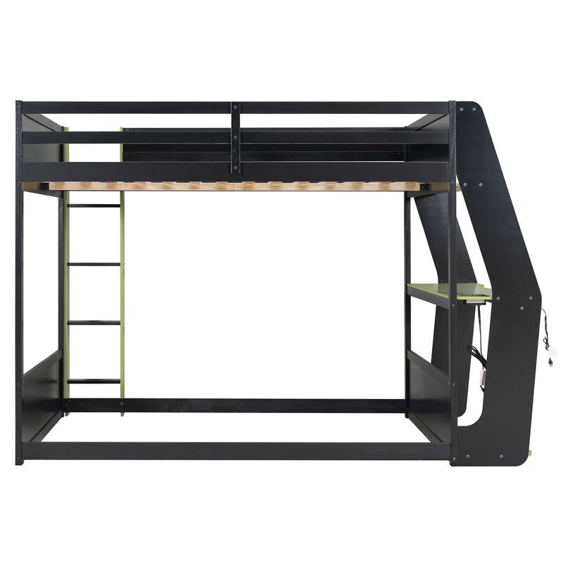 Full-Size Gaming Bunk Bed with RGB Desk, USB Charging & LED Light Strip by Harper&Bright Designs