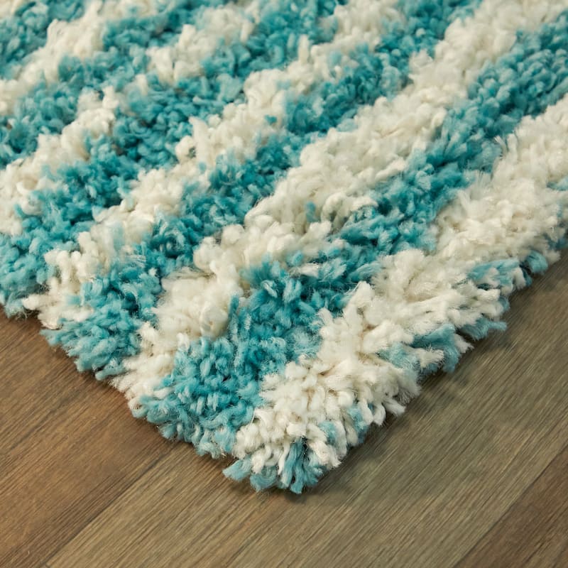 Hughes Geometric Striped Shag Area Rug